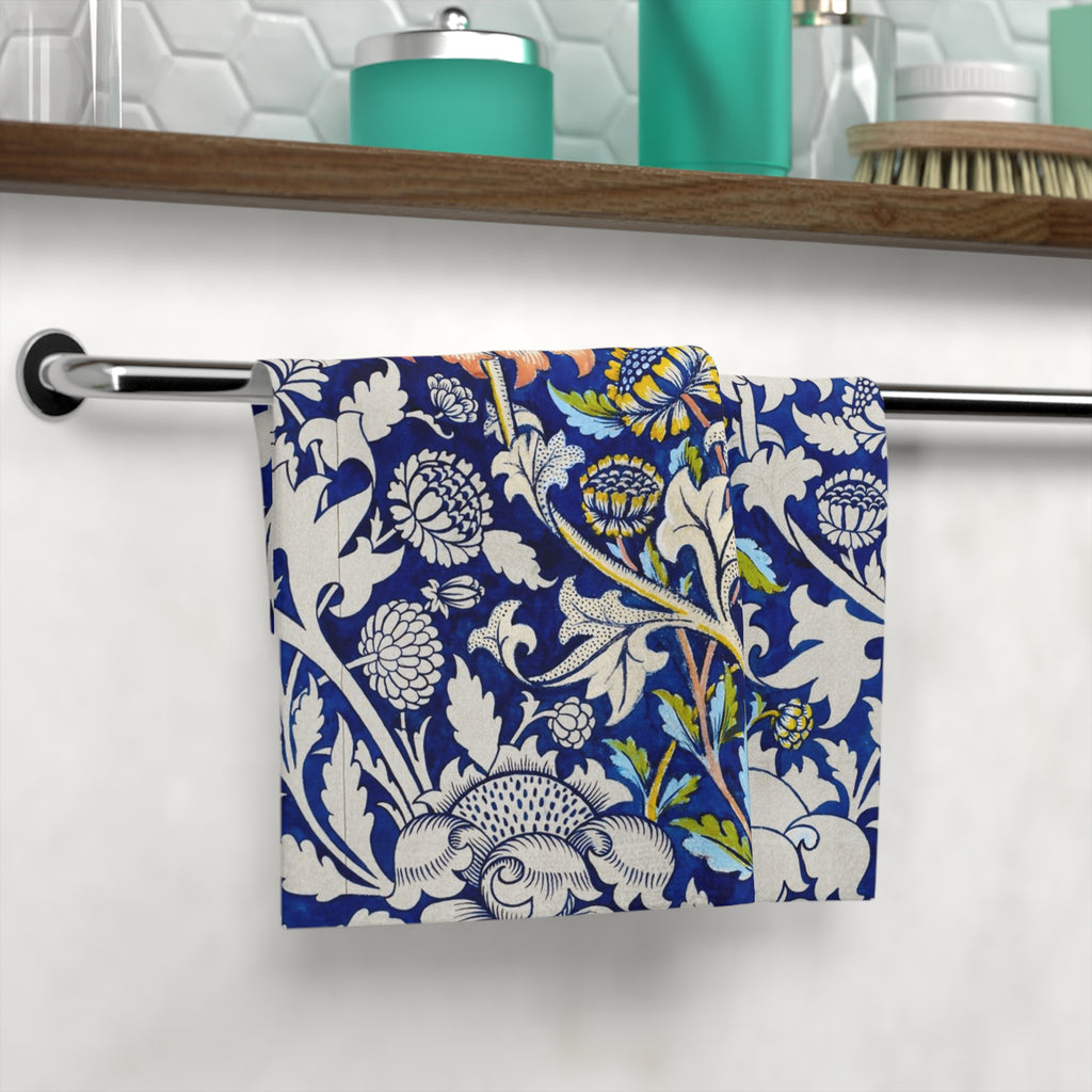 Floral Blue Pattern Face Towel — Vintage Botanical Design