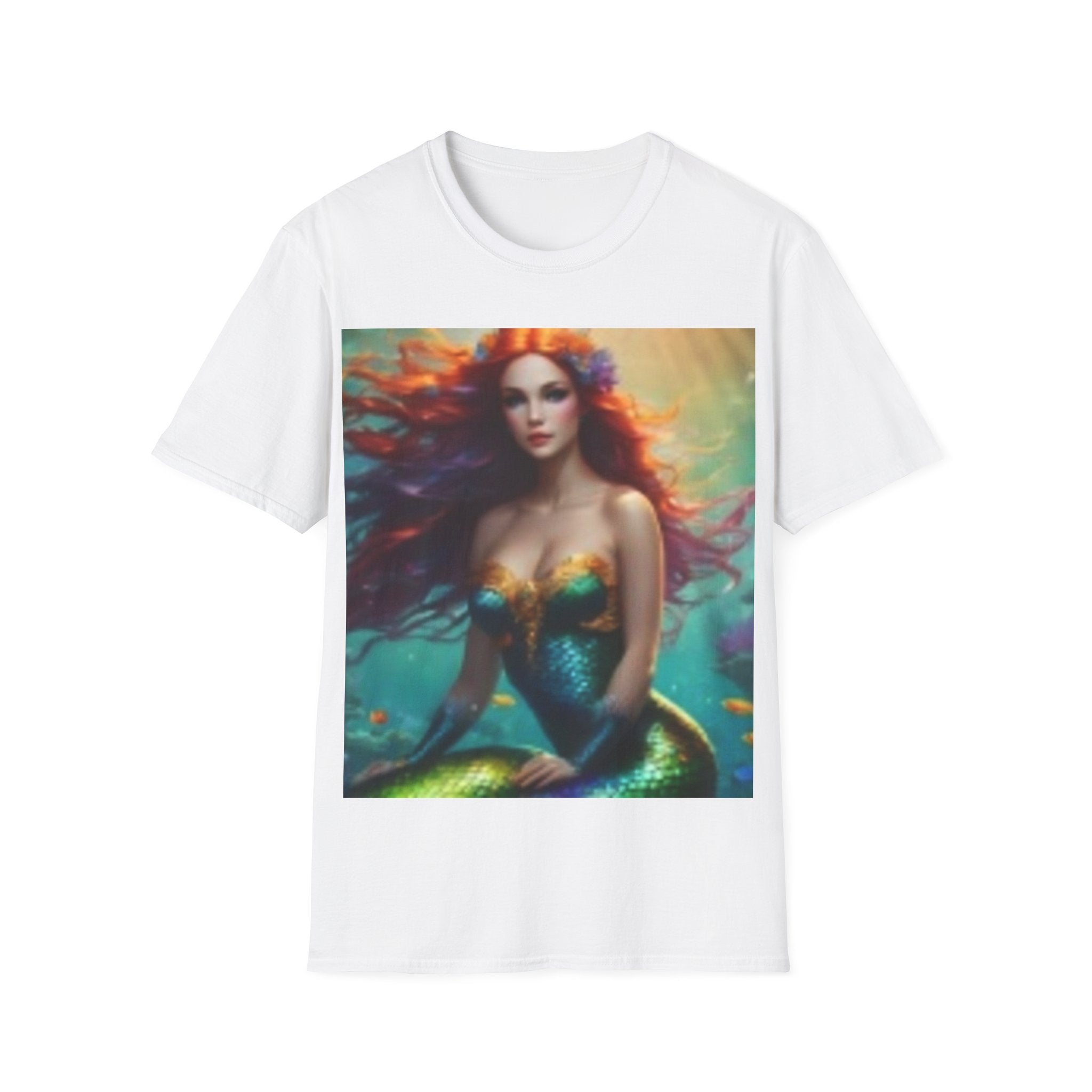 Mermaid Portrait T-Shirt — Artistic Red-Headed Siren Graphic Tee