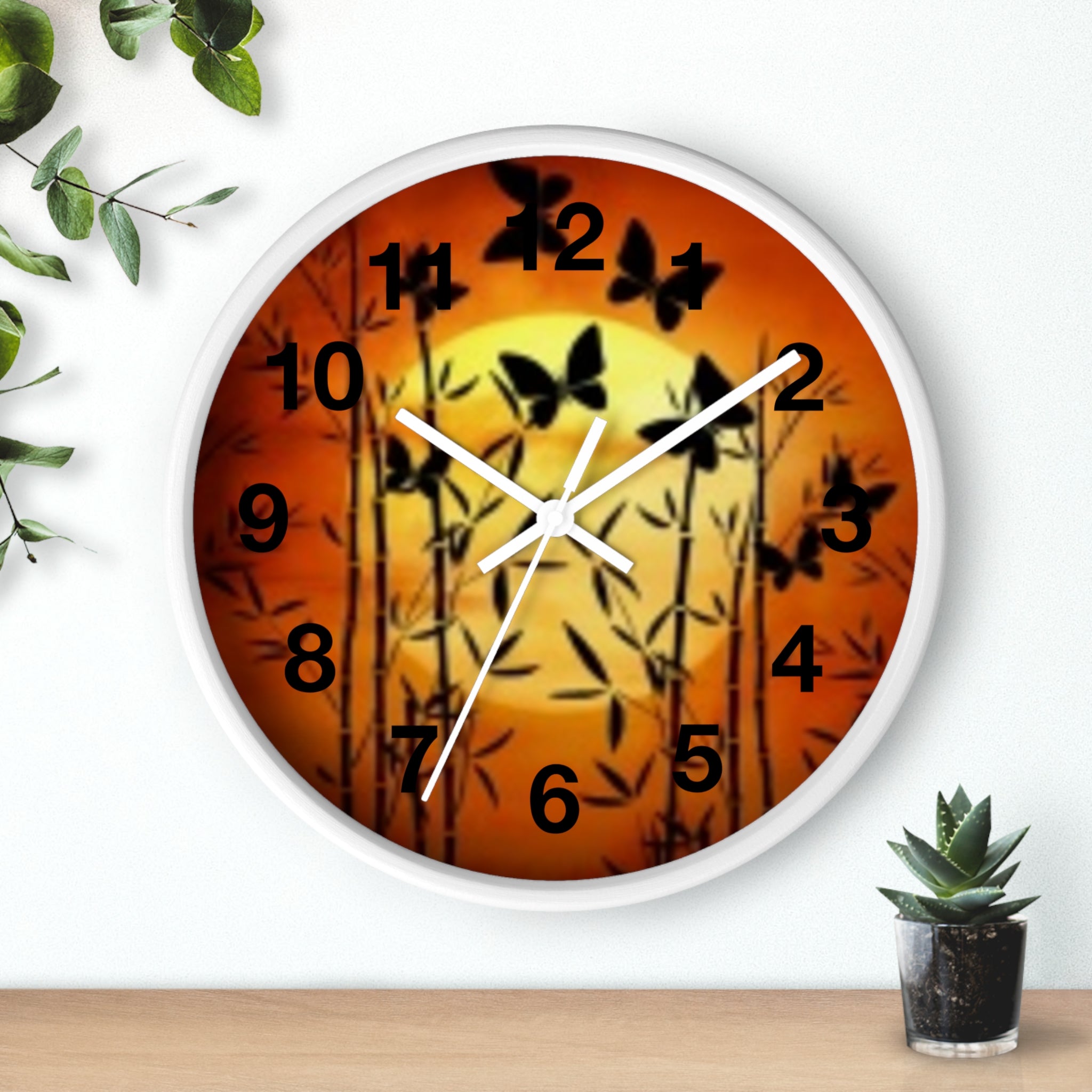 Butterfly Sunset Wall Clock — Bamboo Silhouette Home Decor