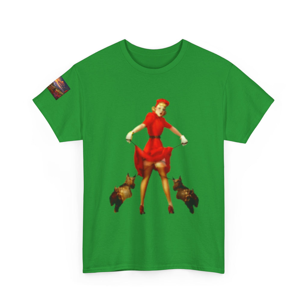 Pin-Up Girl Tee with French Bulldogs — Retro 1950s Rockabilly Fashion T-Shirt