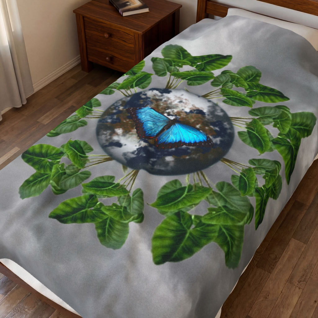 Earth & Blue Butterfly Velveteen Plush Blanket & Facts — Botanical Cozy Throw