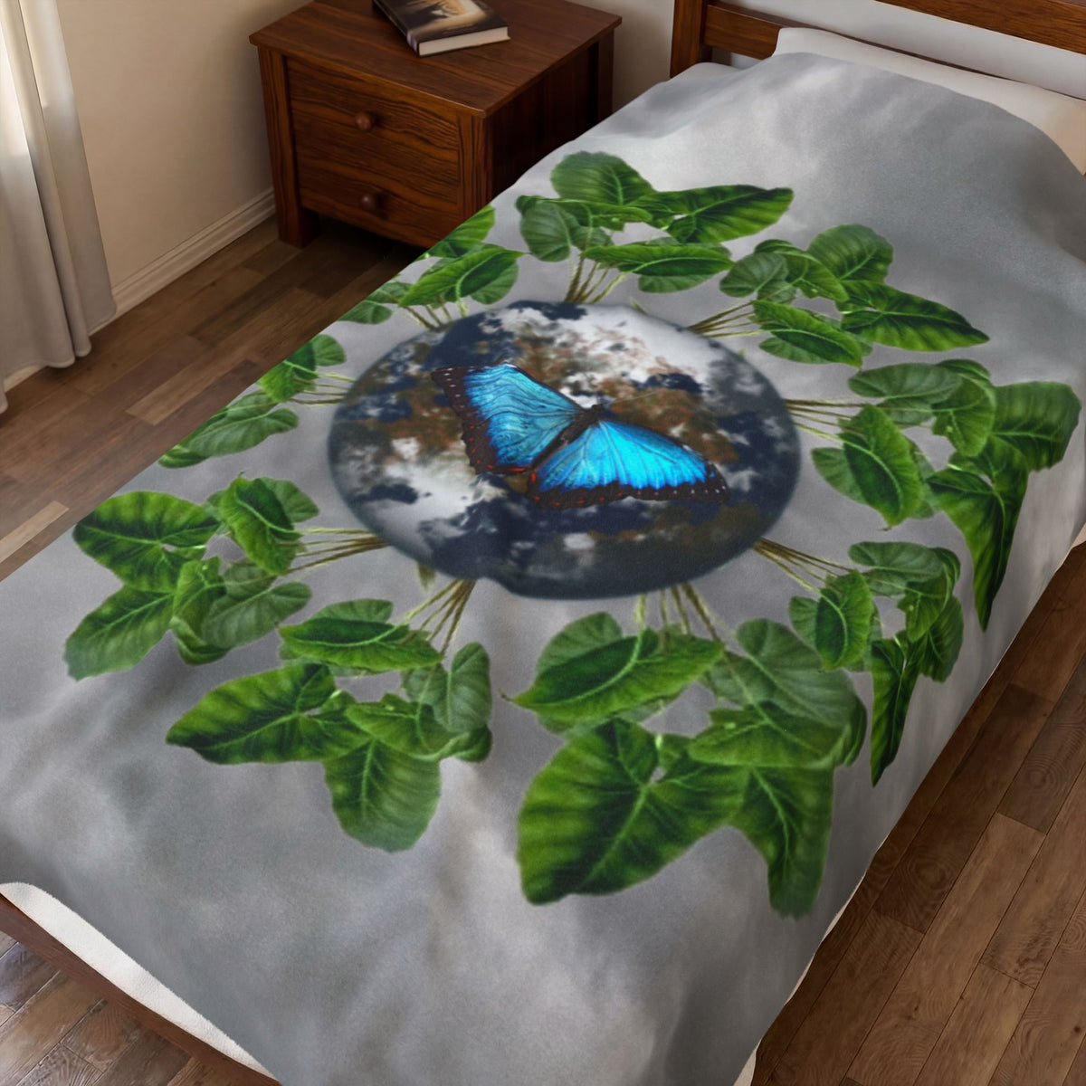 Earth & Blue Butterfly Velveteen Plush Blanket & Facts — Botanical Cozy Throw
