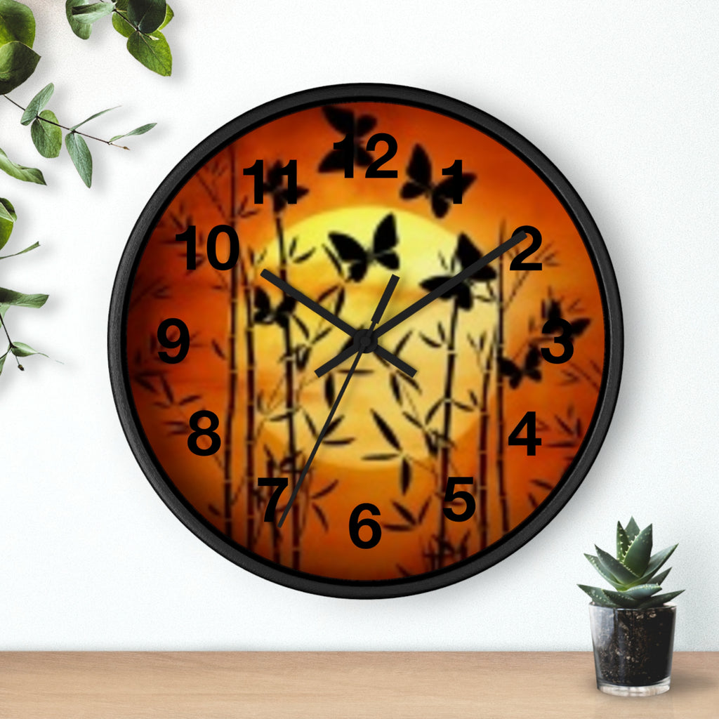 Butterfly Sunset Wall Clock — Bamboo Silhouette Home Decor
