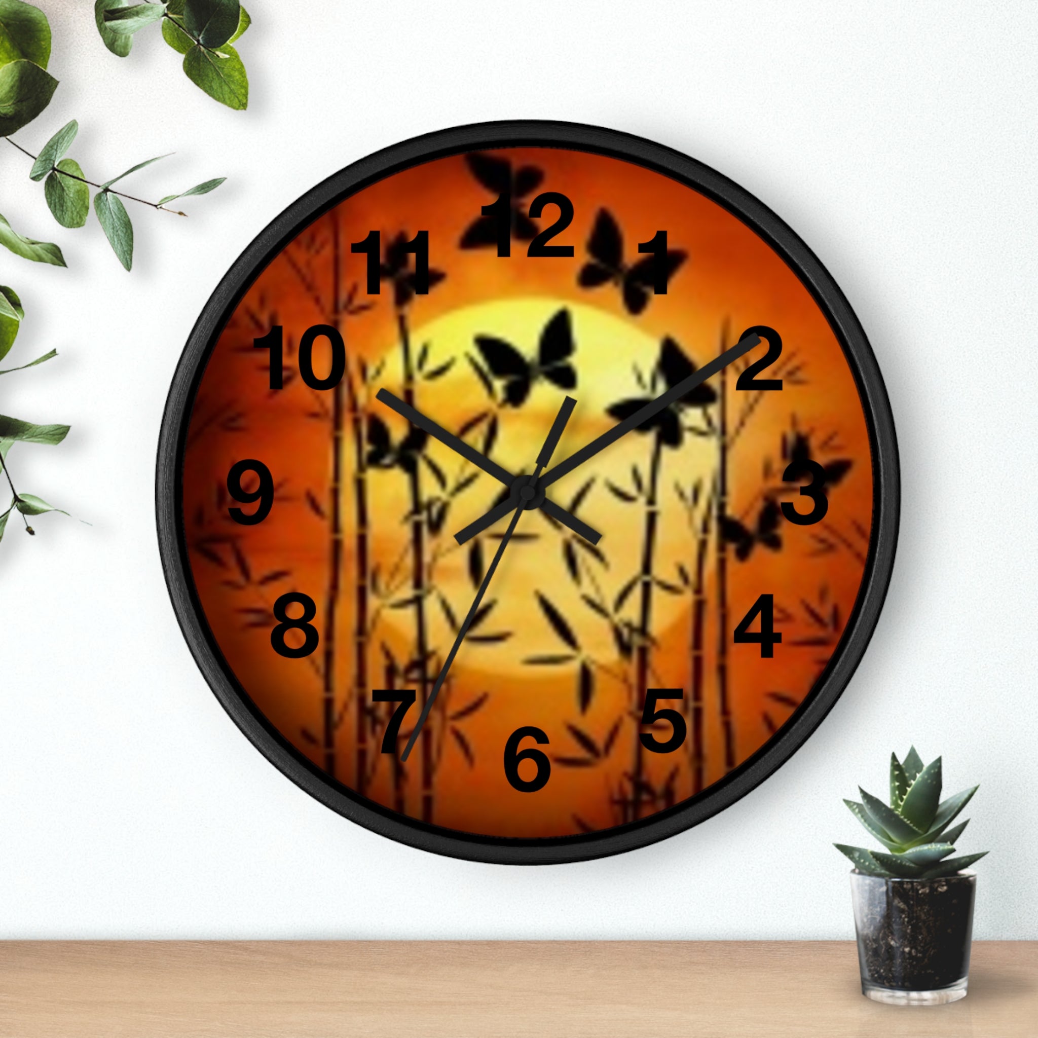 Butterfly Sunset Wall Clock — Bamboo Silhouette Home Decor