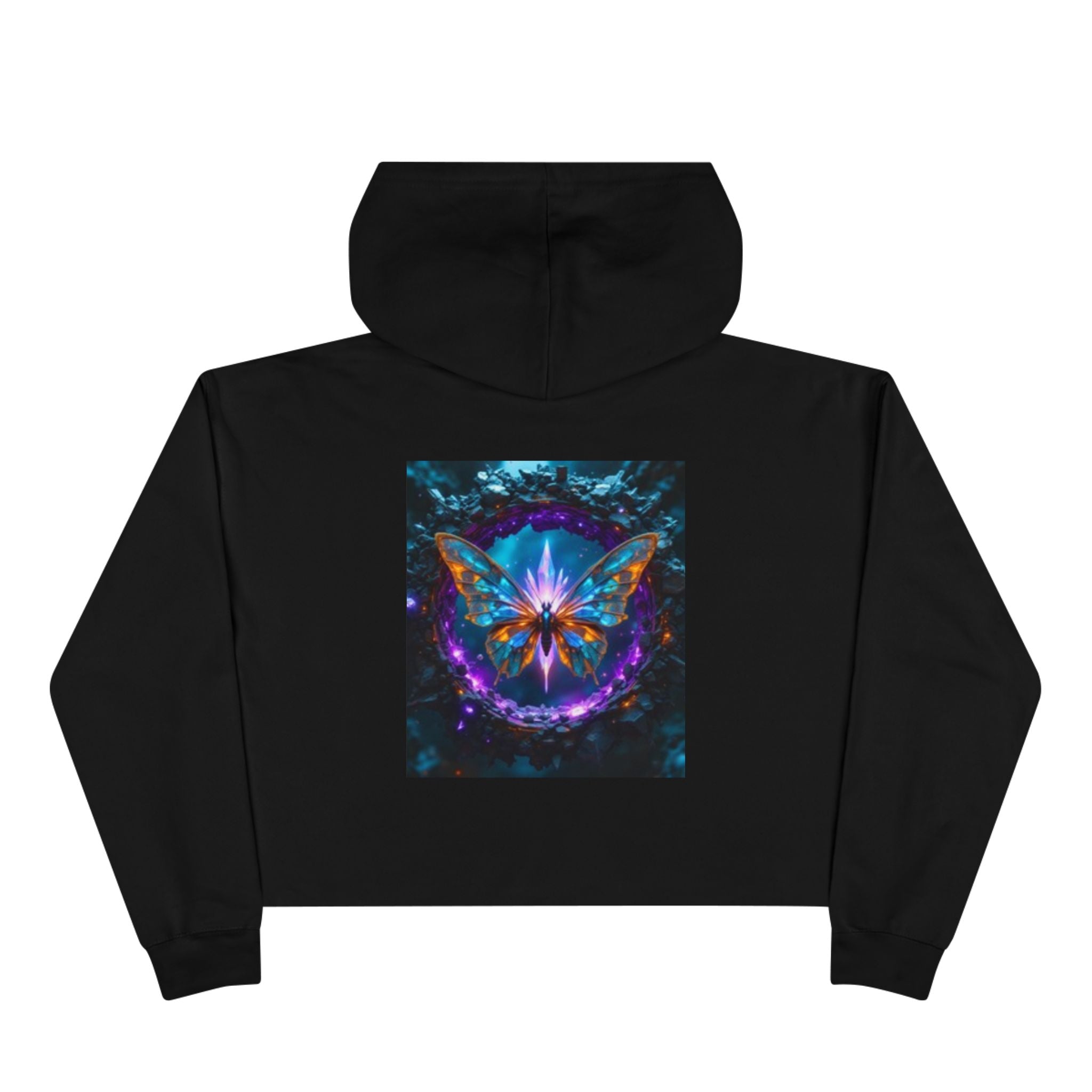Mystic Butterfly Women's Crop Hoodie — Vibrant Galaxy Floral Graphic