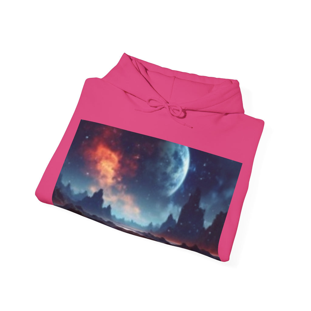 Alien Landscape Hoodie — Cosmic Moonscape & Green Alien Graphic Sweatshirt