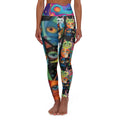 High-Waisted Cat Print Female Yoga Leggings — Colorful Whimsical Cats