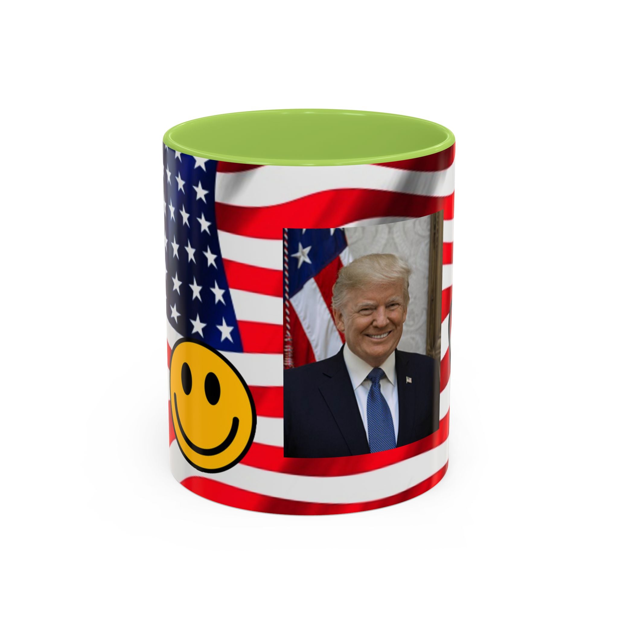 Mug à café patriotique du président TRUMP — Drapeau américain, signe de la paix et sourire