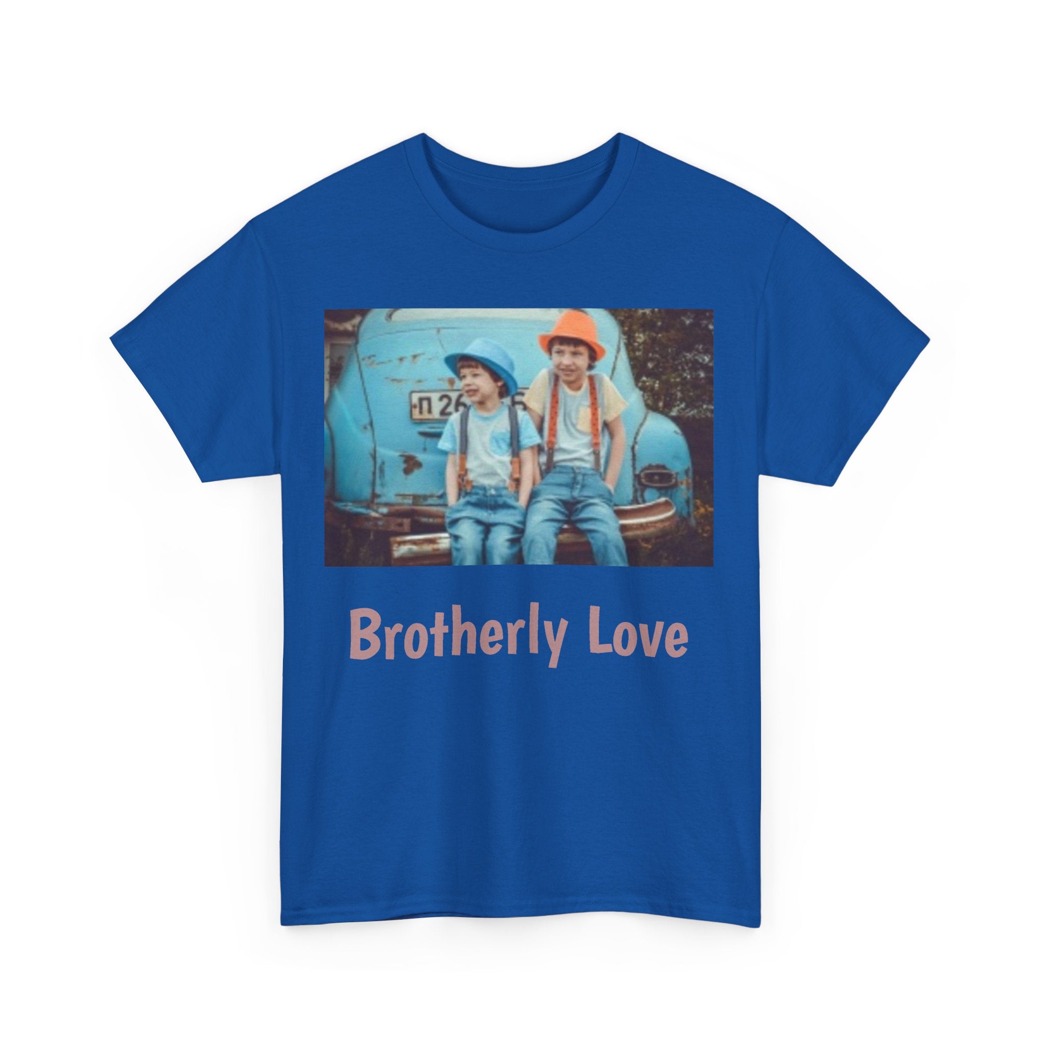 Vintage Kids Photo Tee – Retro Brothers Sitting by Classic Car