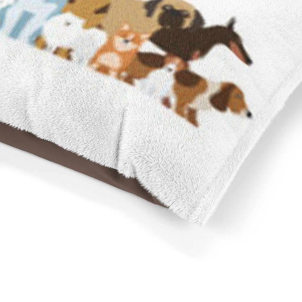 Dog Lovers Pet Bed — Illustrated Pack of Dogs Plush Lounger