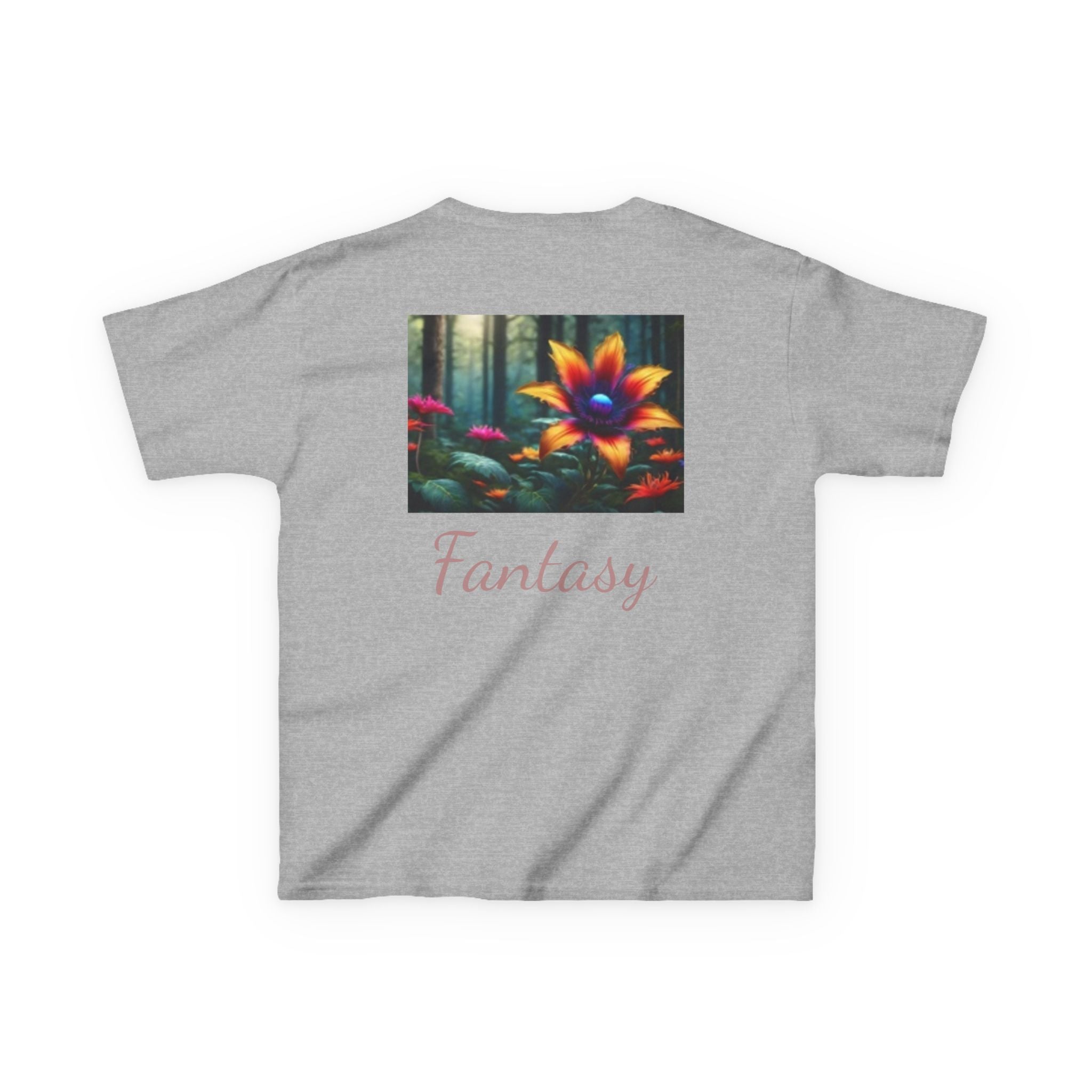 Kids Penguin & Fantasy Flower Fantasy T-shirt— Playful Animal & Colorful Floral Kids Shirt