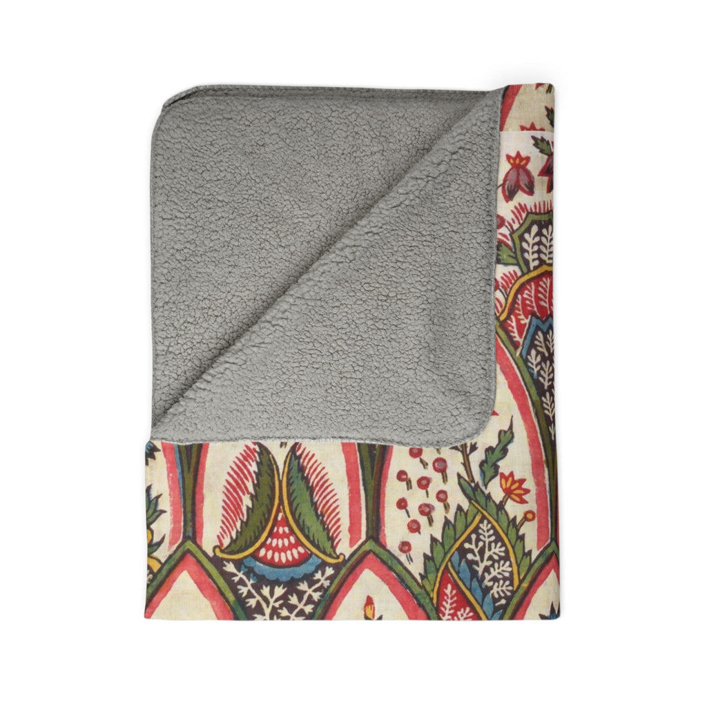 Boho Leaf Pattern Sherpa Blanket — Cozy Earth-Tone Fleece Throw