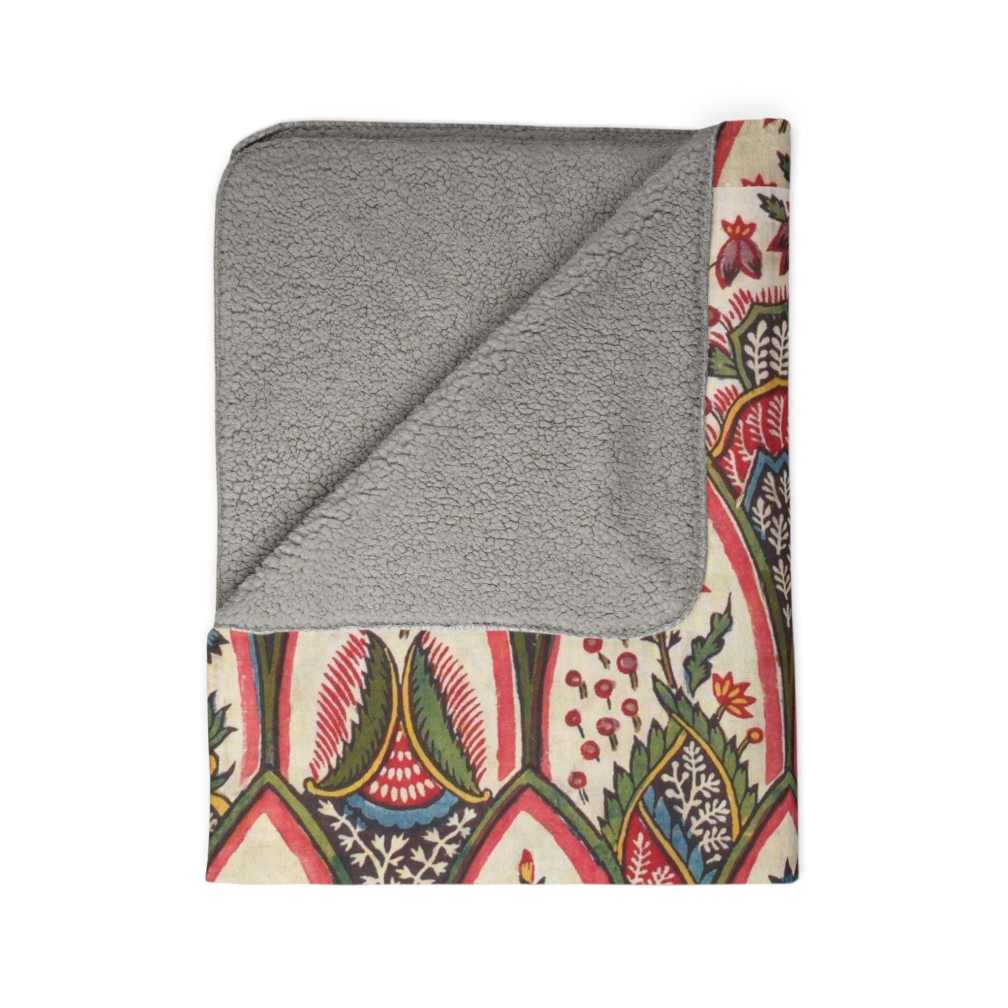 Boho Leaf Pattern Sherpa Blanket — Cozy Earth-Tone Fleece Throw
