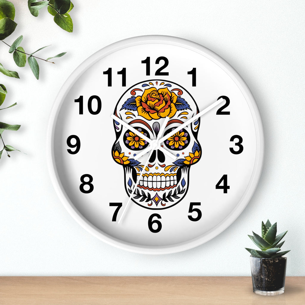 Sugar Skull Wall Clock — Colorful Day of the Dead Decorative Clock