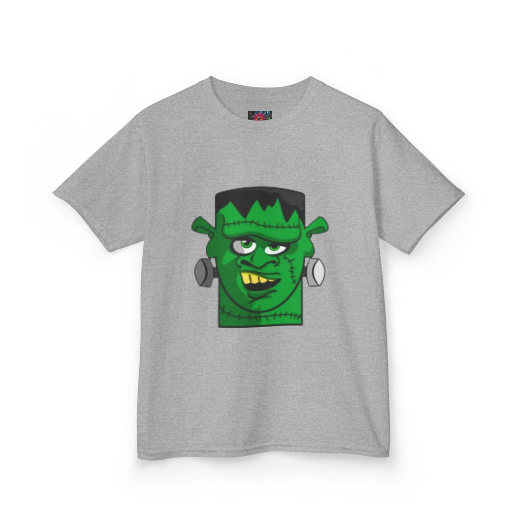 Kids T-shirt— Cute Frankenstein Face Front & Enchanted Forest Back