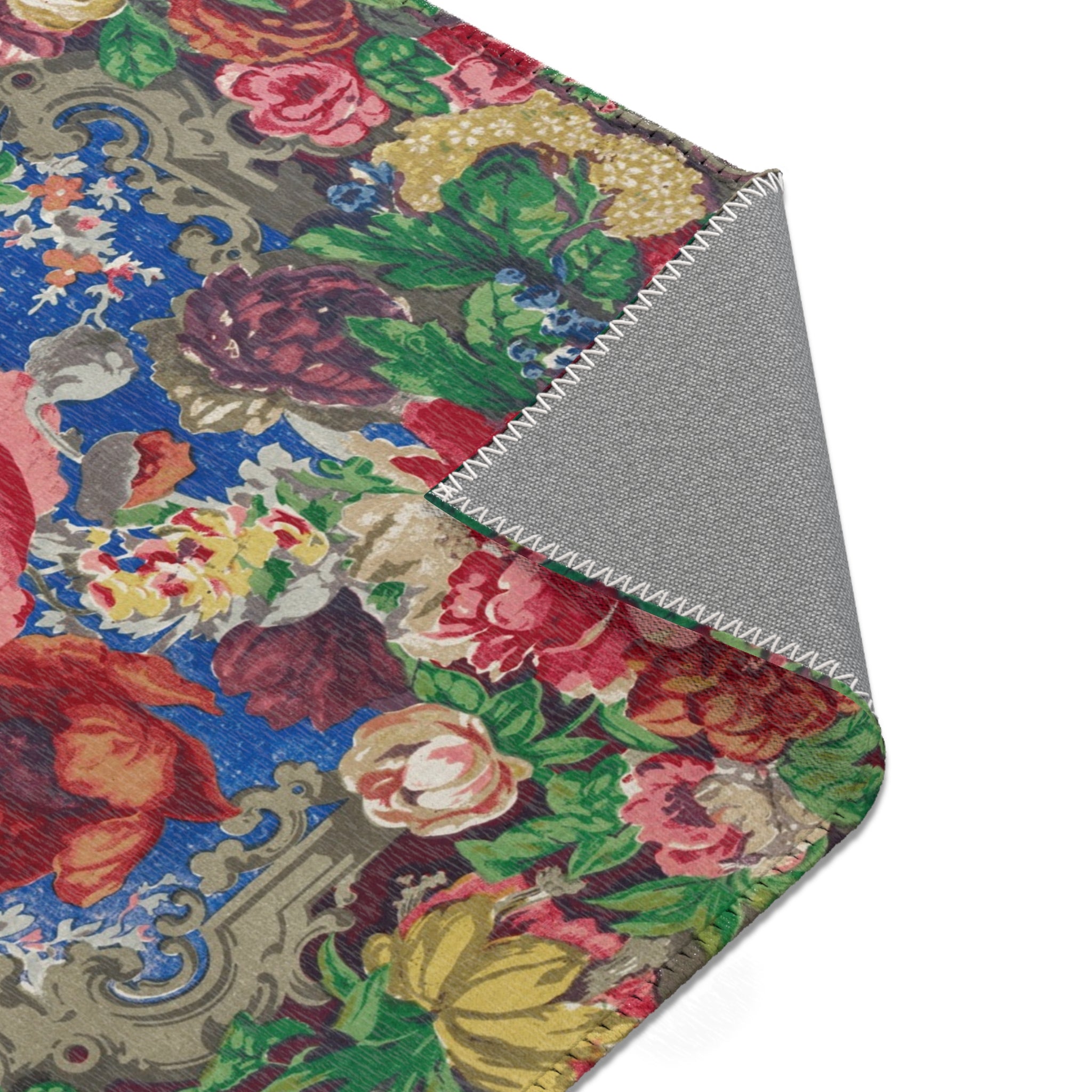 Vintage Floral Area Rug — Bold Blue Persian-Inspired Floral Runner