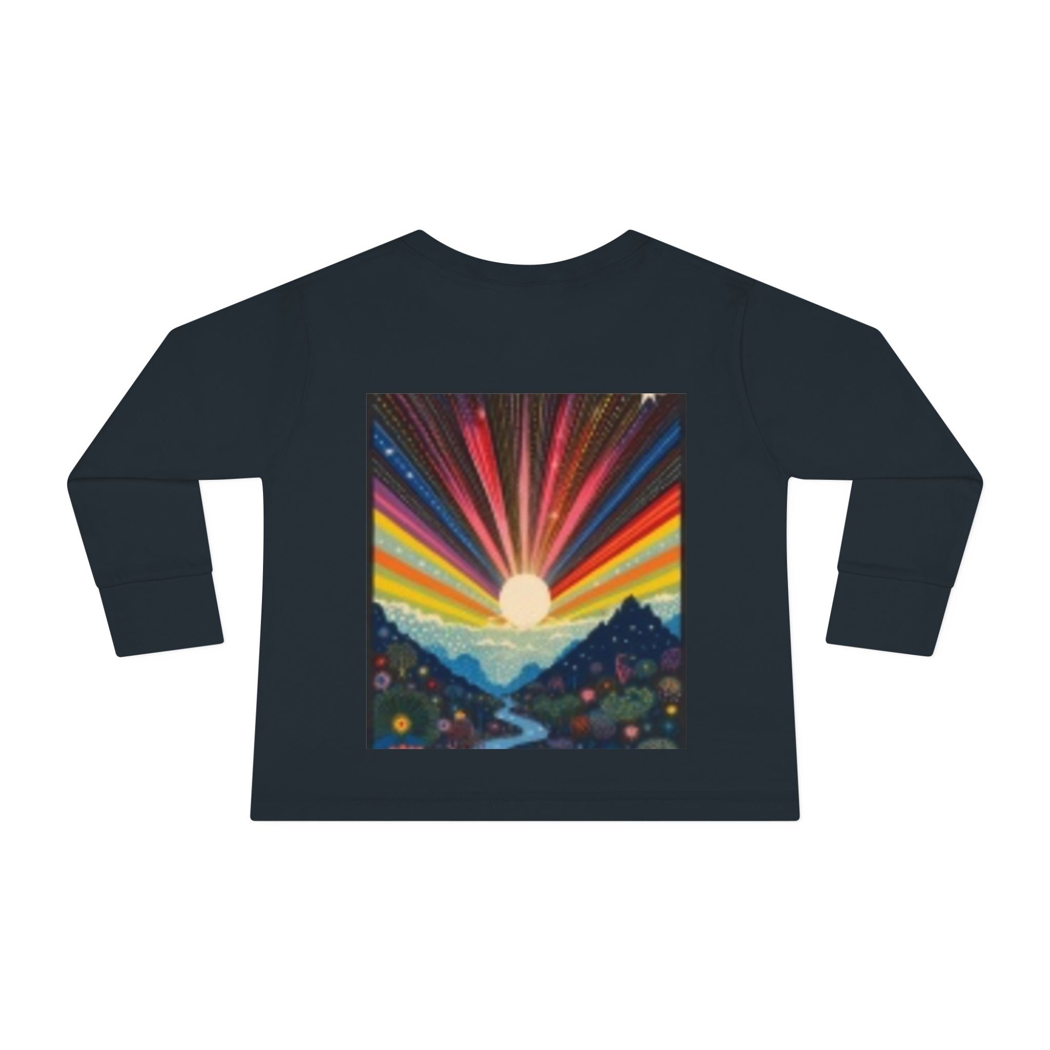 Toddler Long Sleeve Tee — Playful Robot & Colorful Sunrise Graphic Shirt