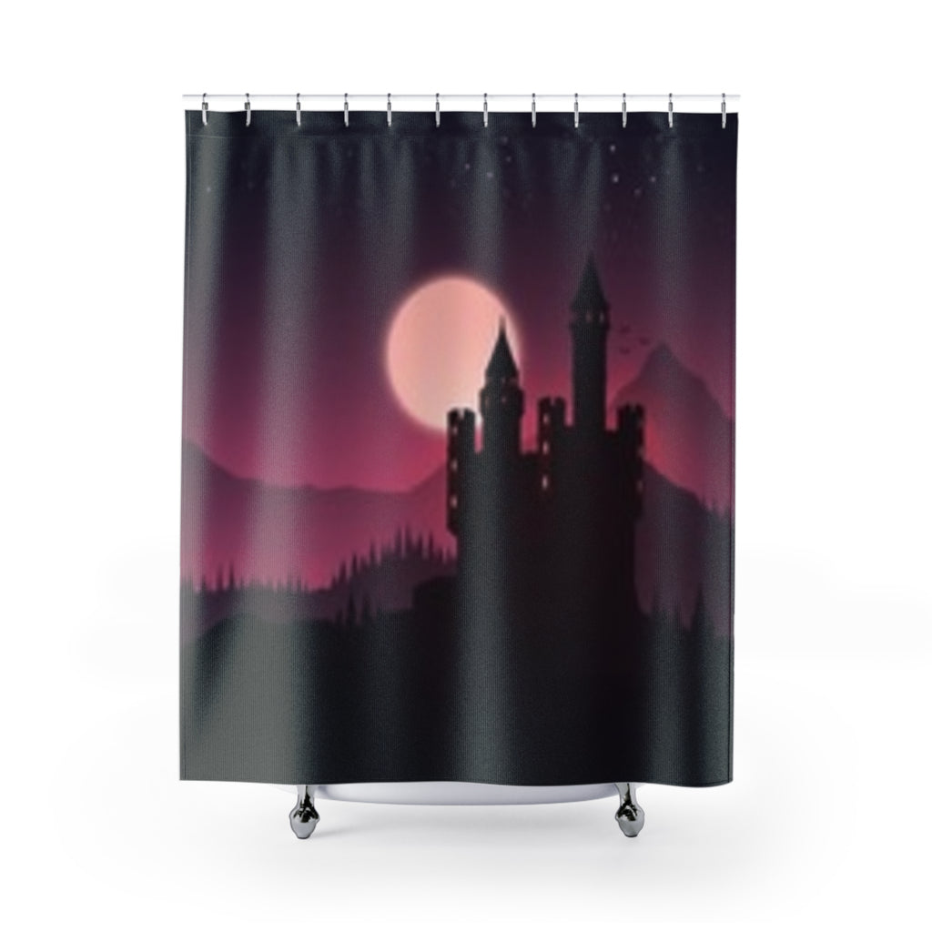Gothic Castle Moon Shower Curtain — Moody Dark Fantasy Bathroom Decor