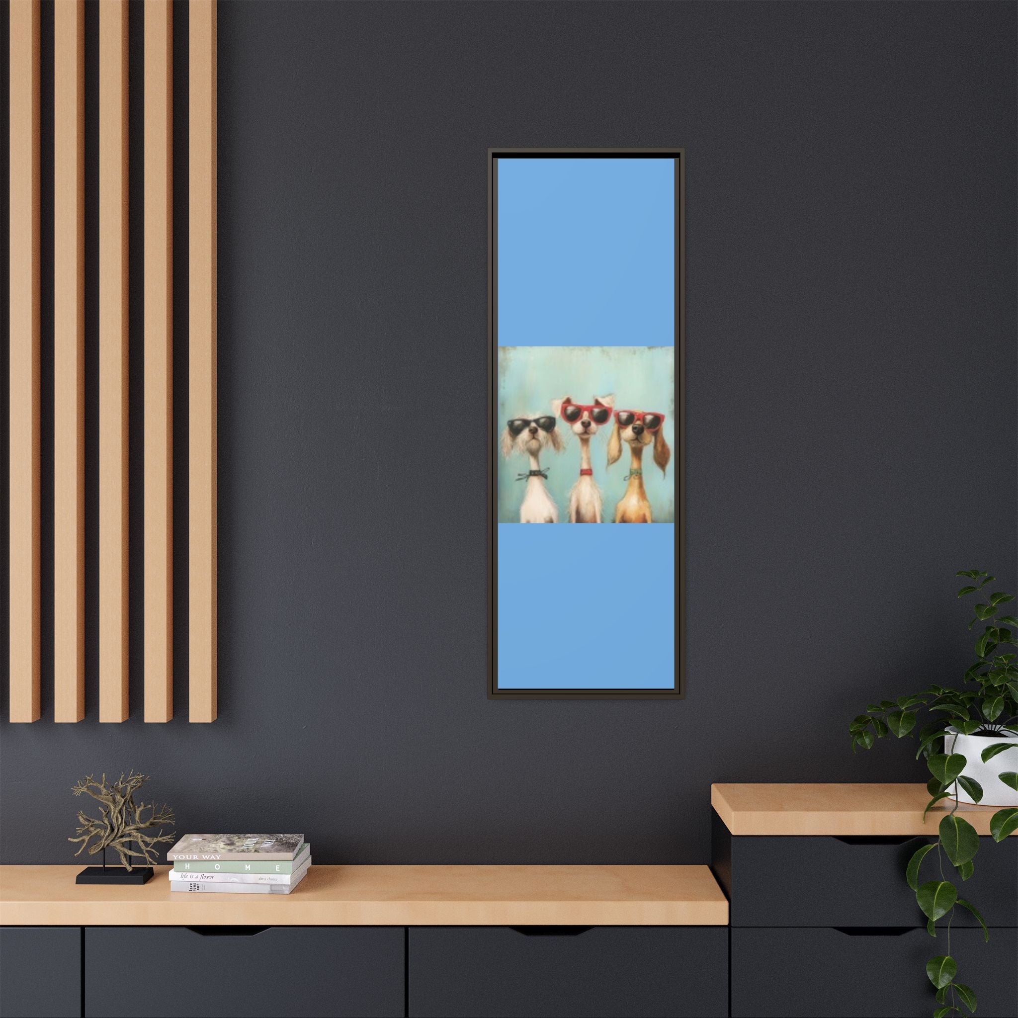 Framed Matte Canvas — Three Cool Dogs in Sunglasses Wall Art