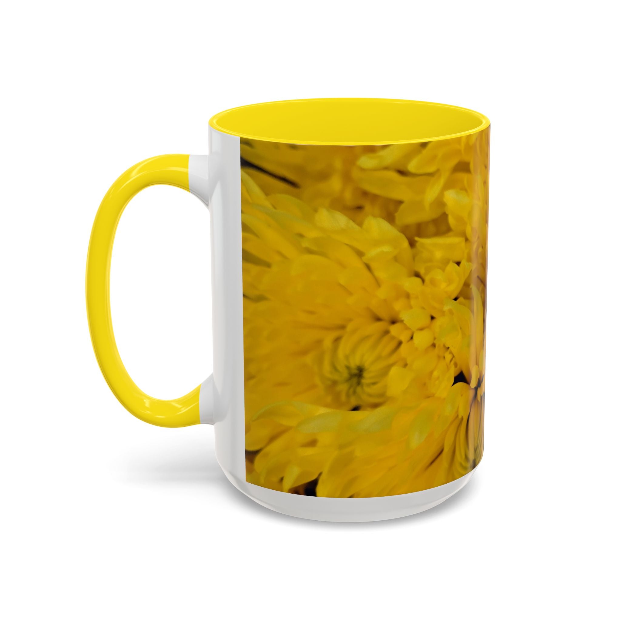 Yellow Chrysanthemum Accent Coffee Mug — Floral 11/15oz Tea Cup