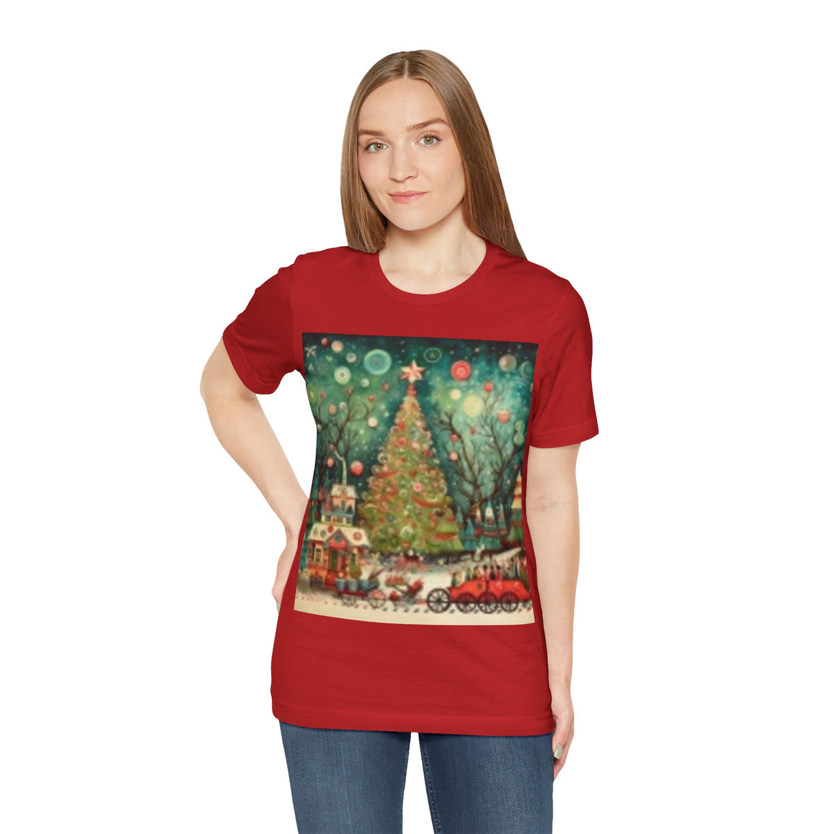 Vintage Christmas Tree Tee — Holiday Village Scenic T‑Shirt