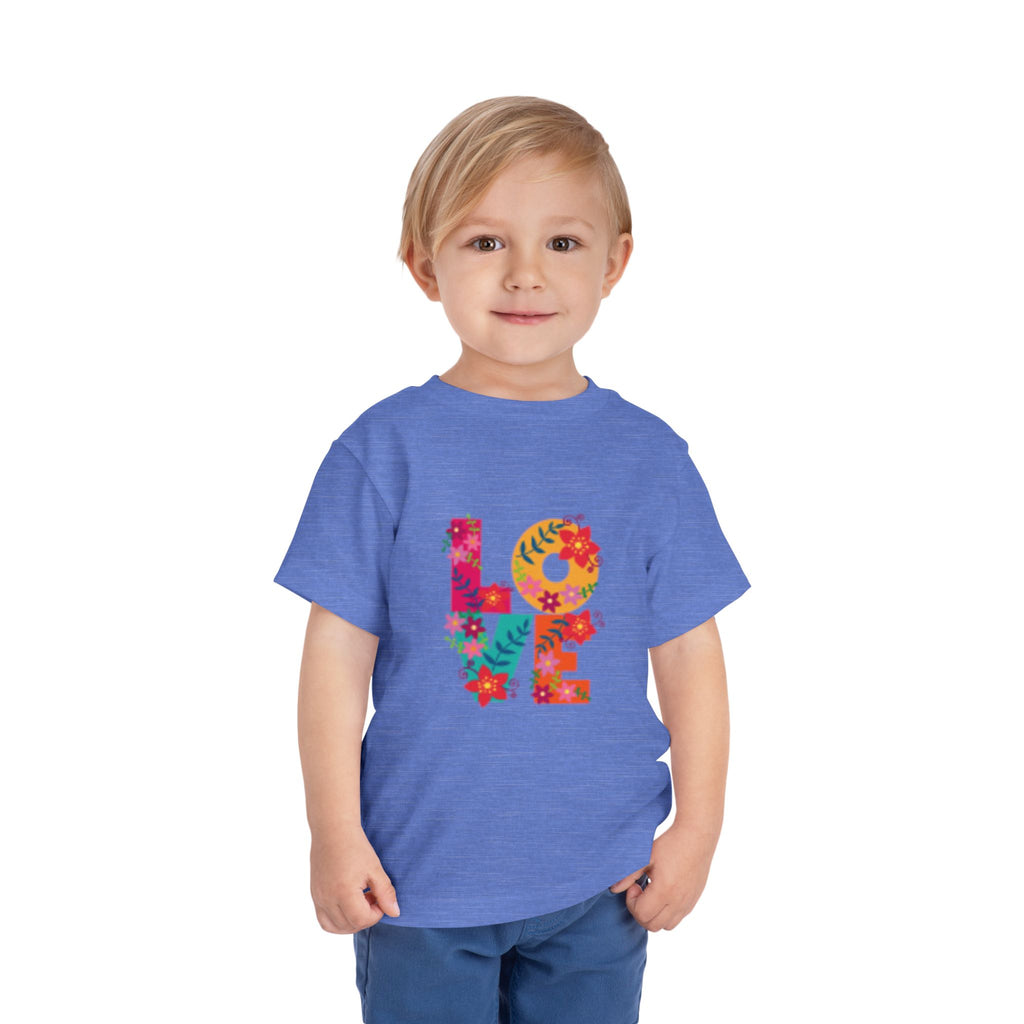 LOVE Floral Toddler T-shirt — Colorful Heart Handprint Kids Shirt