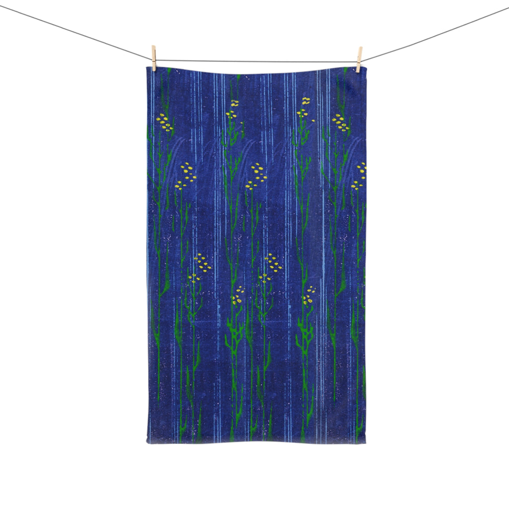 Blue Floral Hand Towel — Striped Wildflower Pattern