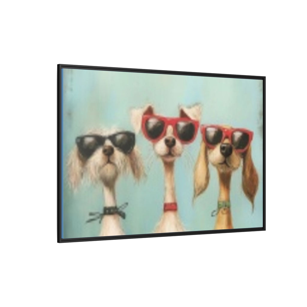 Framed Matte Canvas — Three Cool Dogs in Sunglasses Wall Art