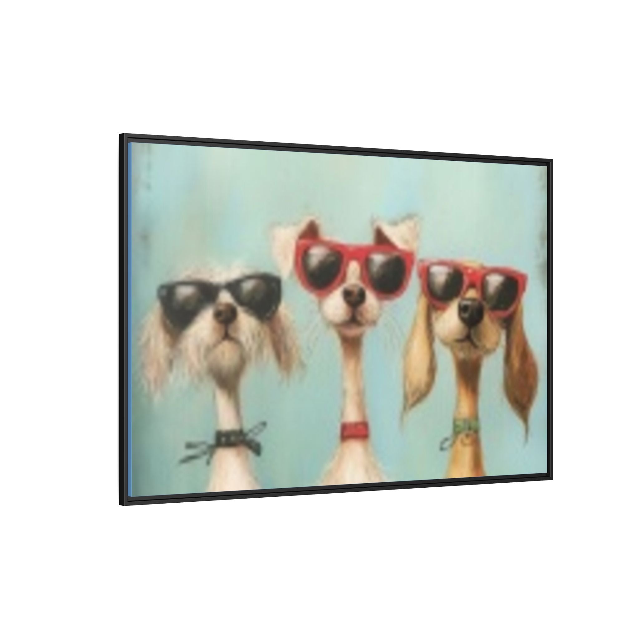 Framed Matte Canvas — Three Cool Dogs in Sunglasses Wall Art