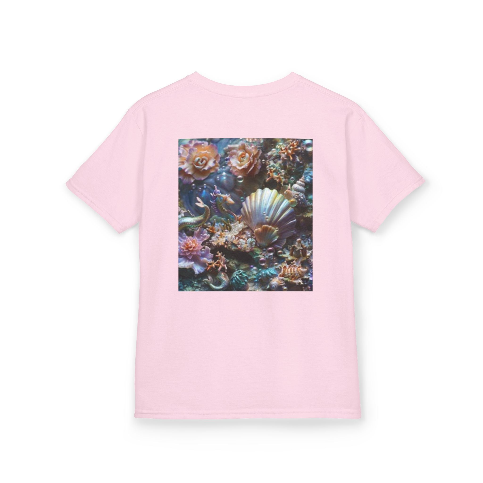 Kids Dolphin Sunset & Shells T-Shirt — Colorful Underwater Ocean Scene