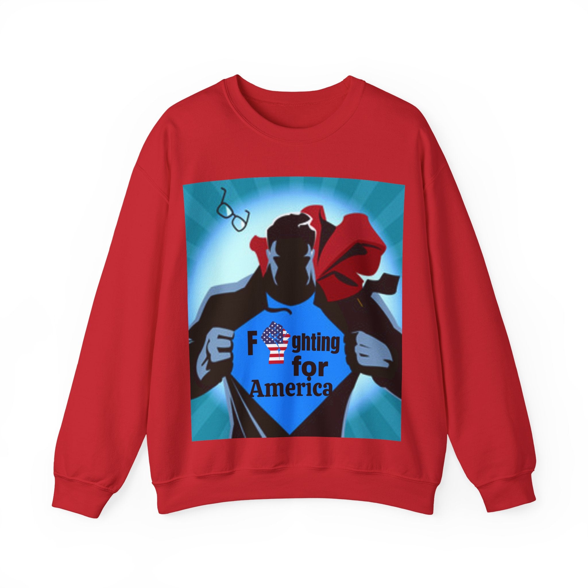 Superhero Fighting for America Crewneck Sweatshirt — Cape & Shield Graphic