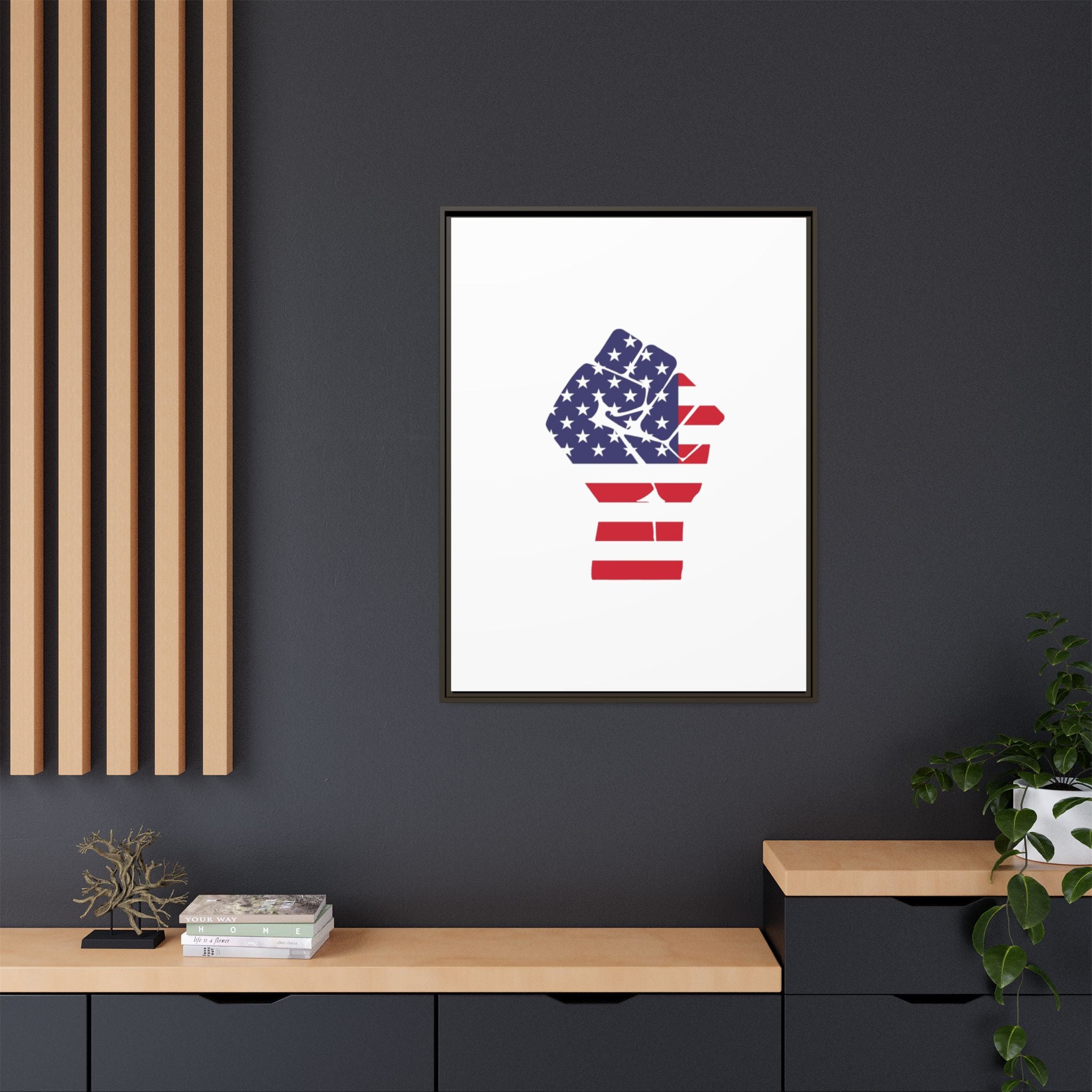 Framed Canvas Print – American Flag Fist Wall Art