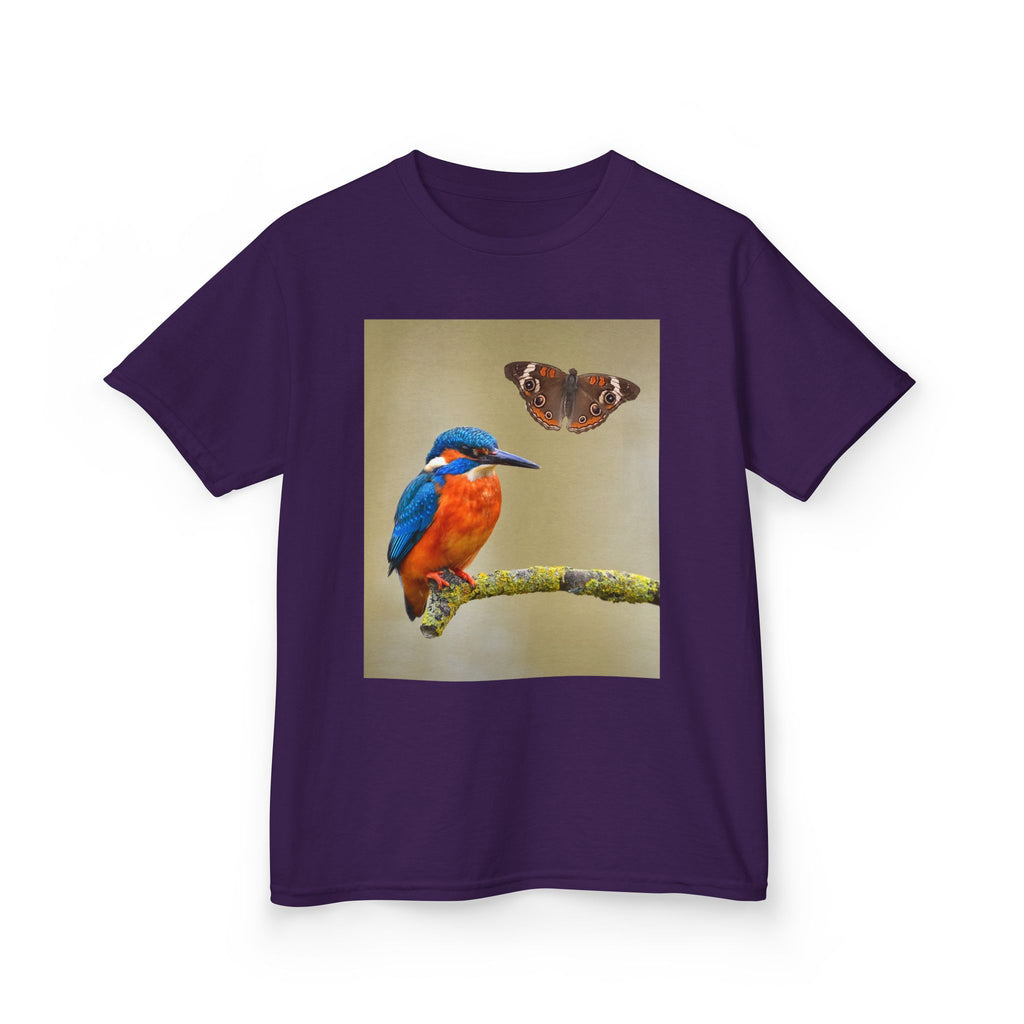 Kids Kingfisher & Butterfly T‑Shirt — Colorful Bird Nature Tee for Children