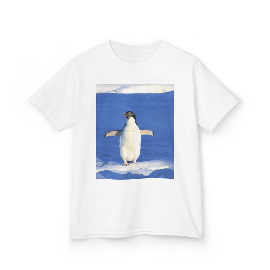 Kids Penguin & Fantasy Flower Fantasy T-shirt— Playful Animal & Colorful Floral Kids Shirt