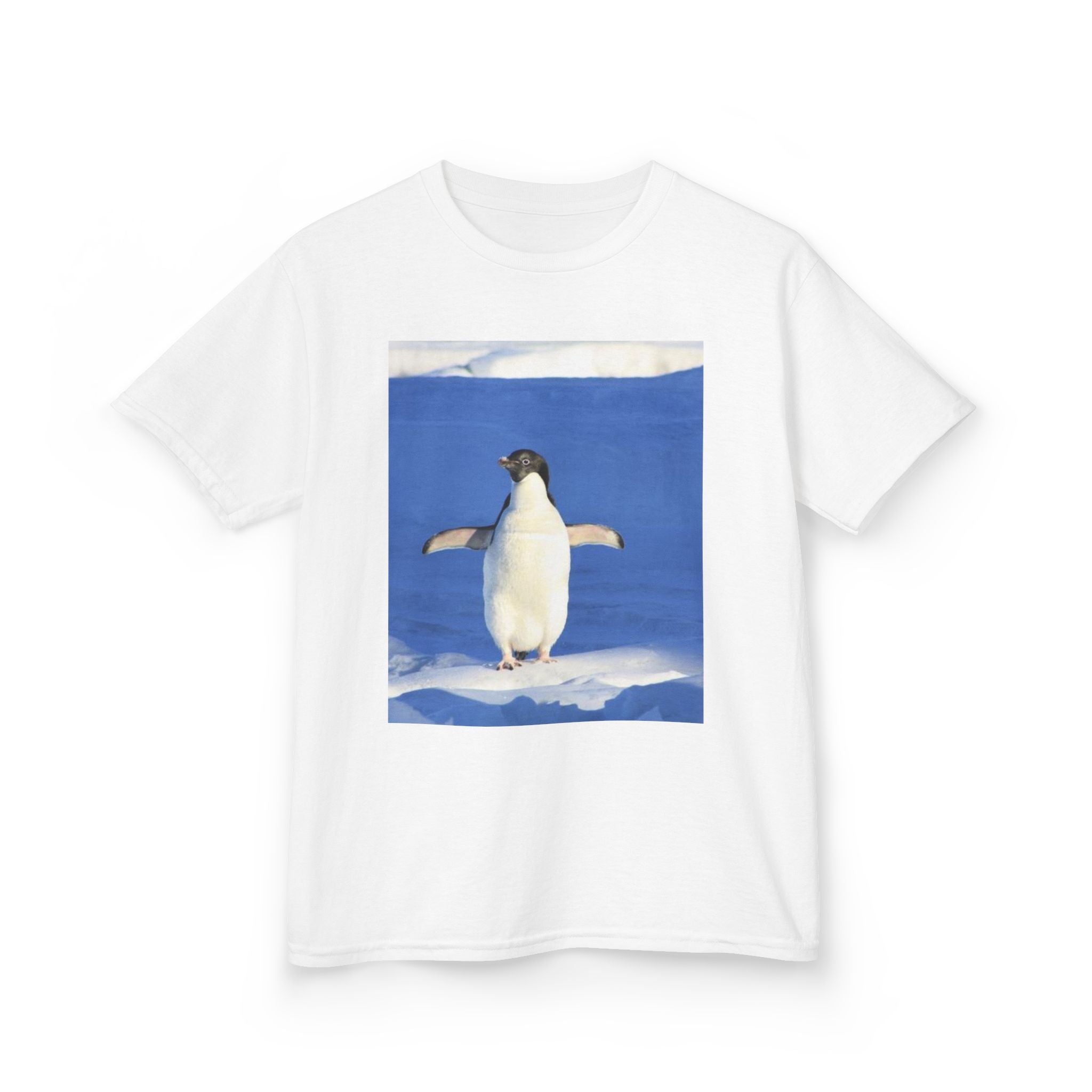 Kids Penguin & Fantasy Flower Fantasy T-shirt— Playful Animal & Colorful Floral Kids Shirt