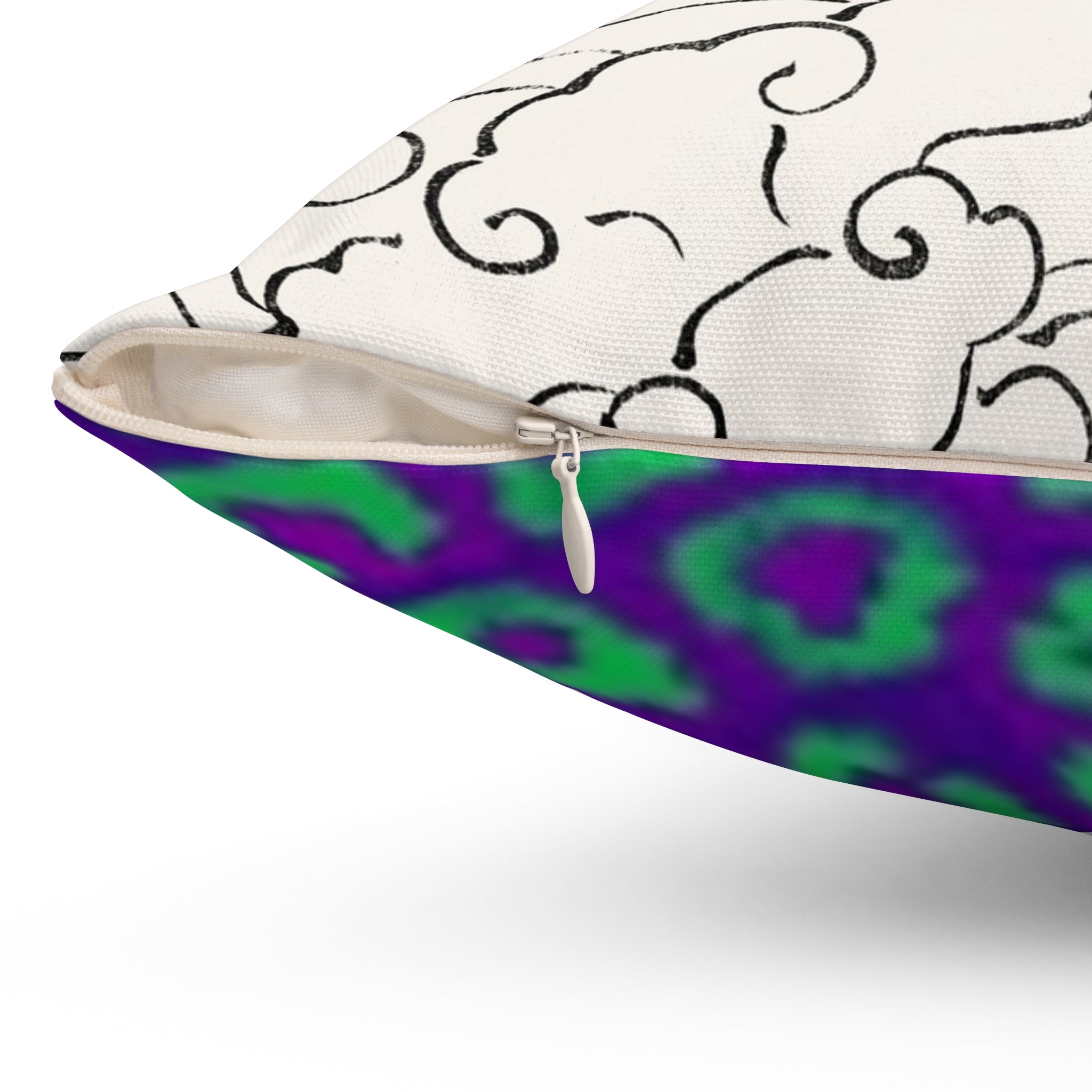 Decorative Square Pillow — Floral Outline & Vibrant Leopard Purple Green Patterns
