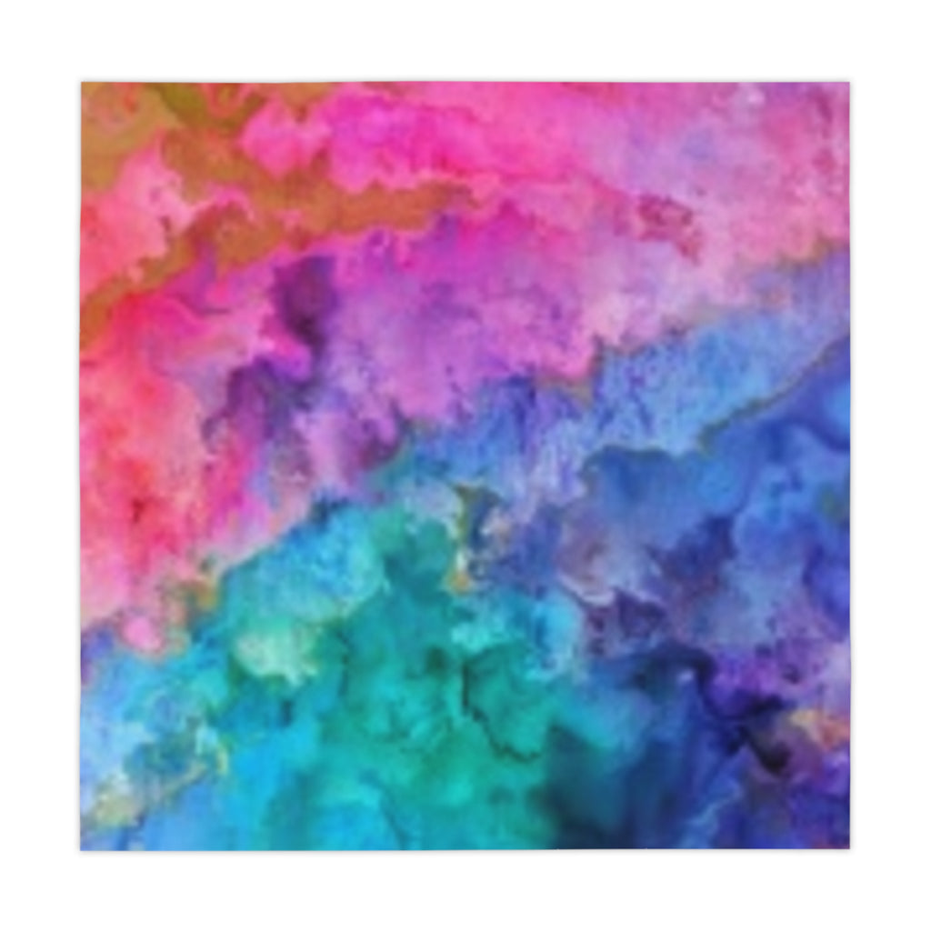 Vibrant Watercolor Marble Tablecloth – Rainbow Abstract Dining Decor