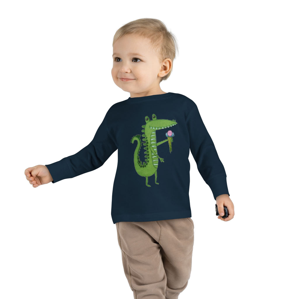 Cute Crocodile Eating Ice Cream Toddler Long Sleeve Tee