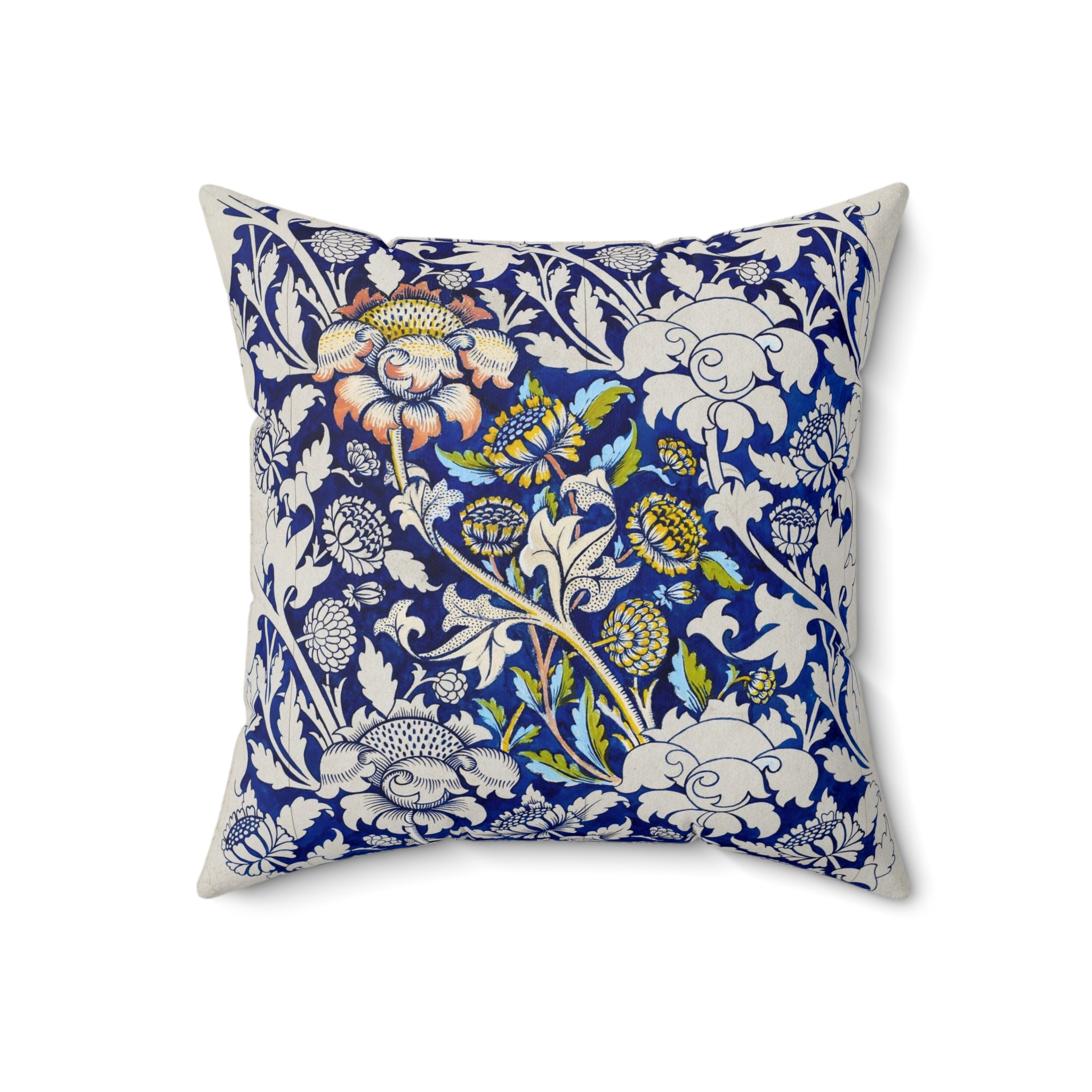 Floral William Morris–Style Navy Decorative Pillow