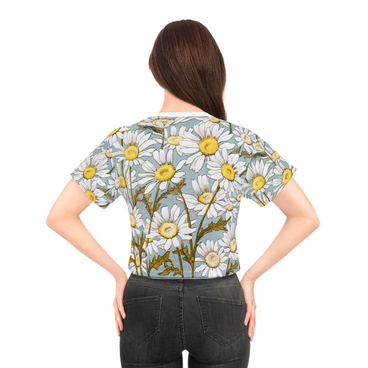 Daisy Field Crop Tee — All-Over Print Floral Top