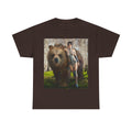 Bear Companion Graphic Tee — Woman Walking with Bear Forest Art T-Shirt