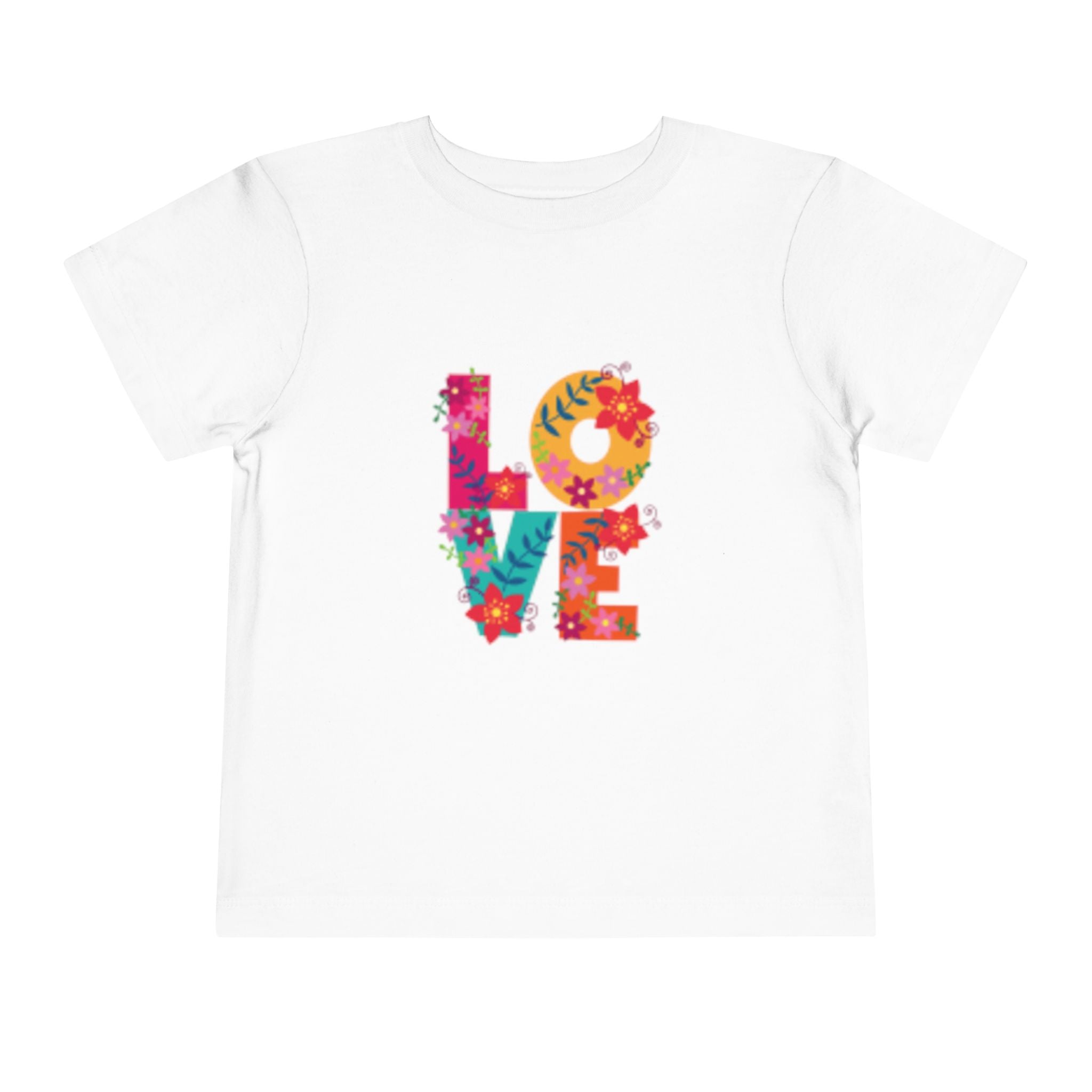 LOVE Floral Toddler T-shirt — Colorful Heart Handprint Kids Shirt