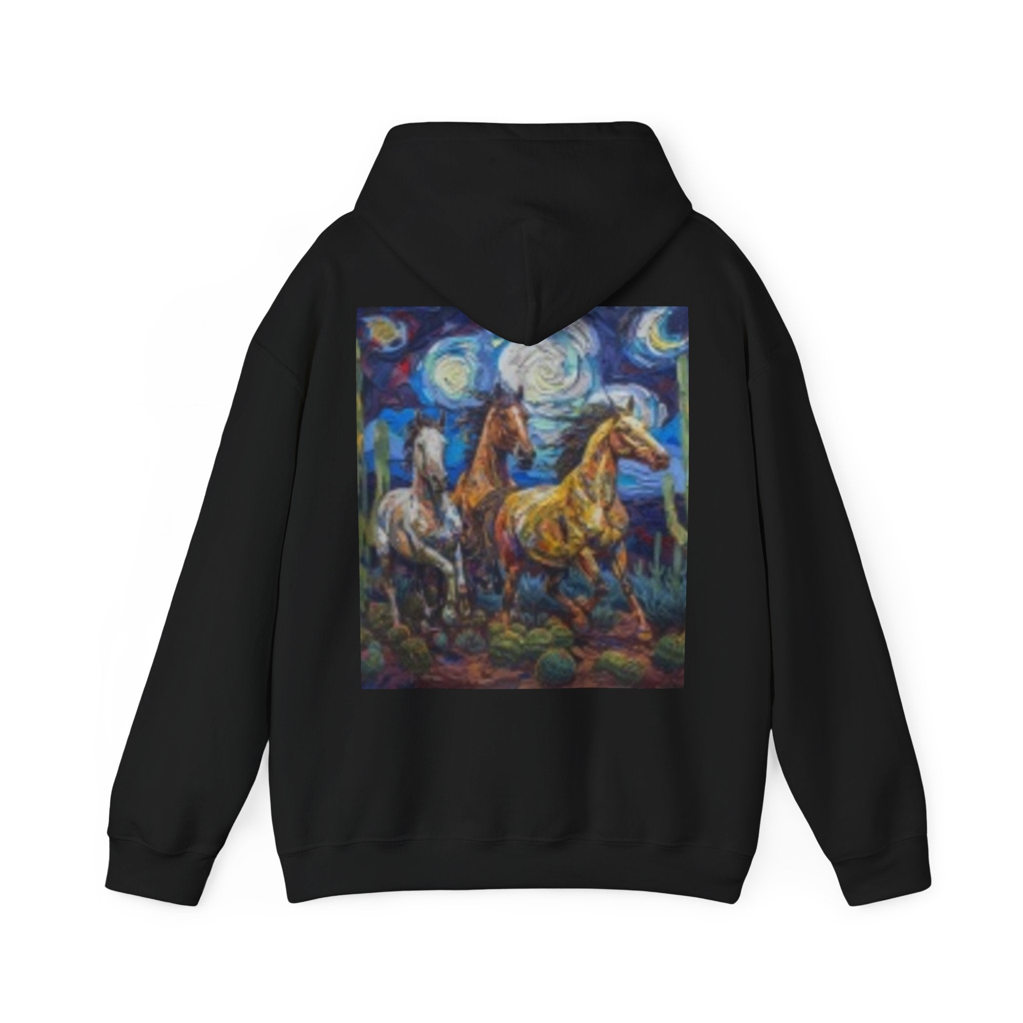 Sunface & Galloping Horses Hoodie — Boho Celestial Horse Art Sweatshirt