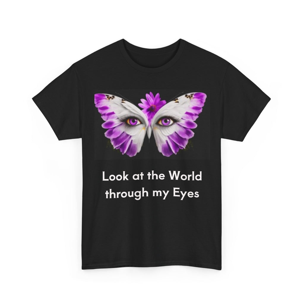 Butterfly Eye Graphic Tee — Purple Floral Wing Design