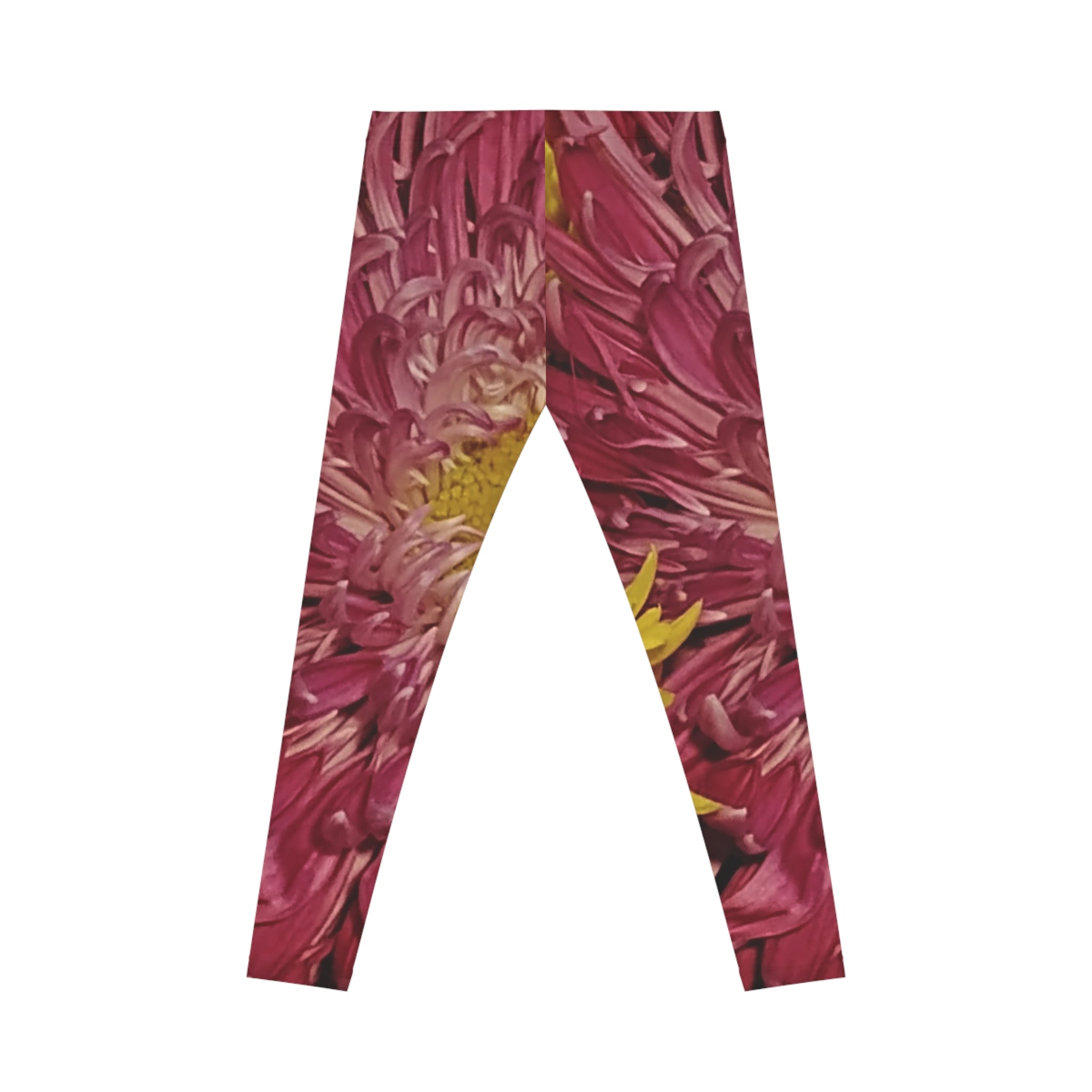 Floral Split-Print Women's Leggings — Bold Maroon & Mustard Chrysanthemum Design
