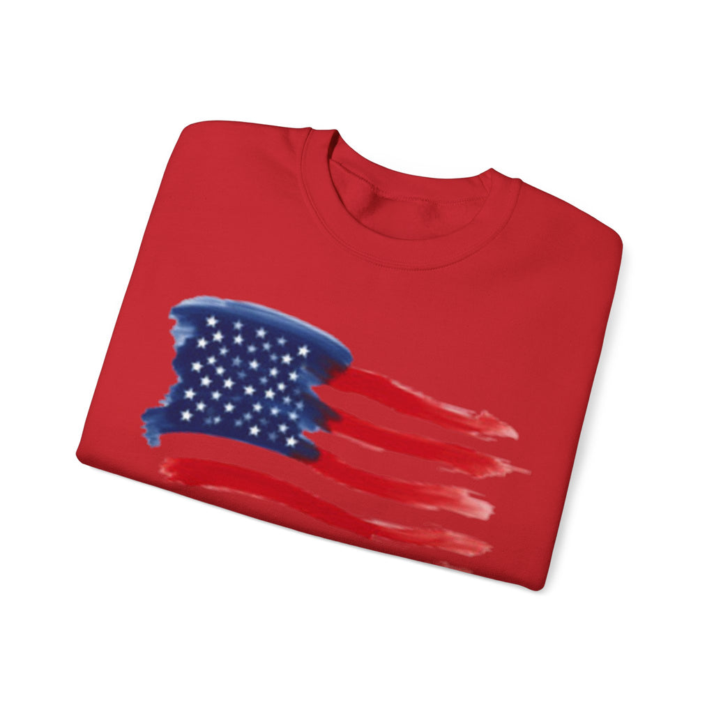 American Flag Crewneck Sweatshirt & Texas Longhorn  — Distressed Watercolor USA Graphic