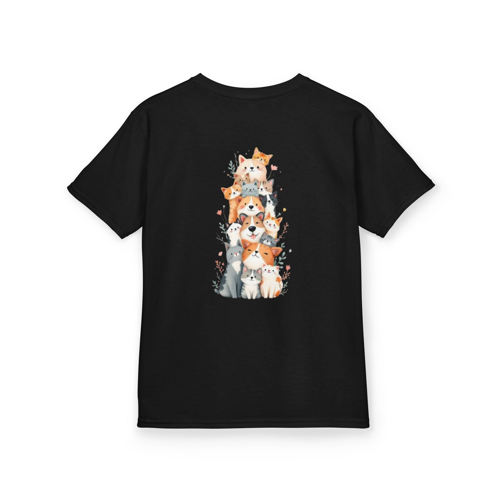 Kids Bulldog & Cute Cats Graphic Tee — Playful Puppy and Cat Stack Kids T-Shirt