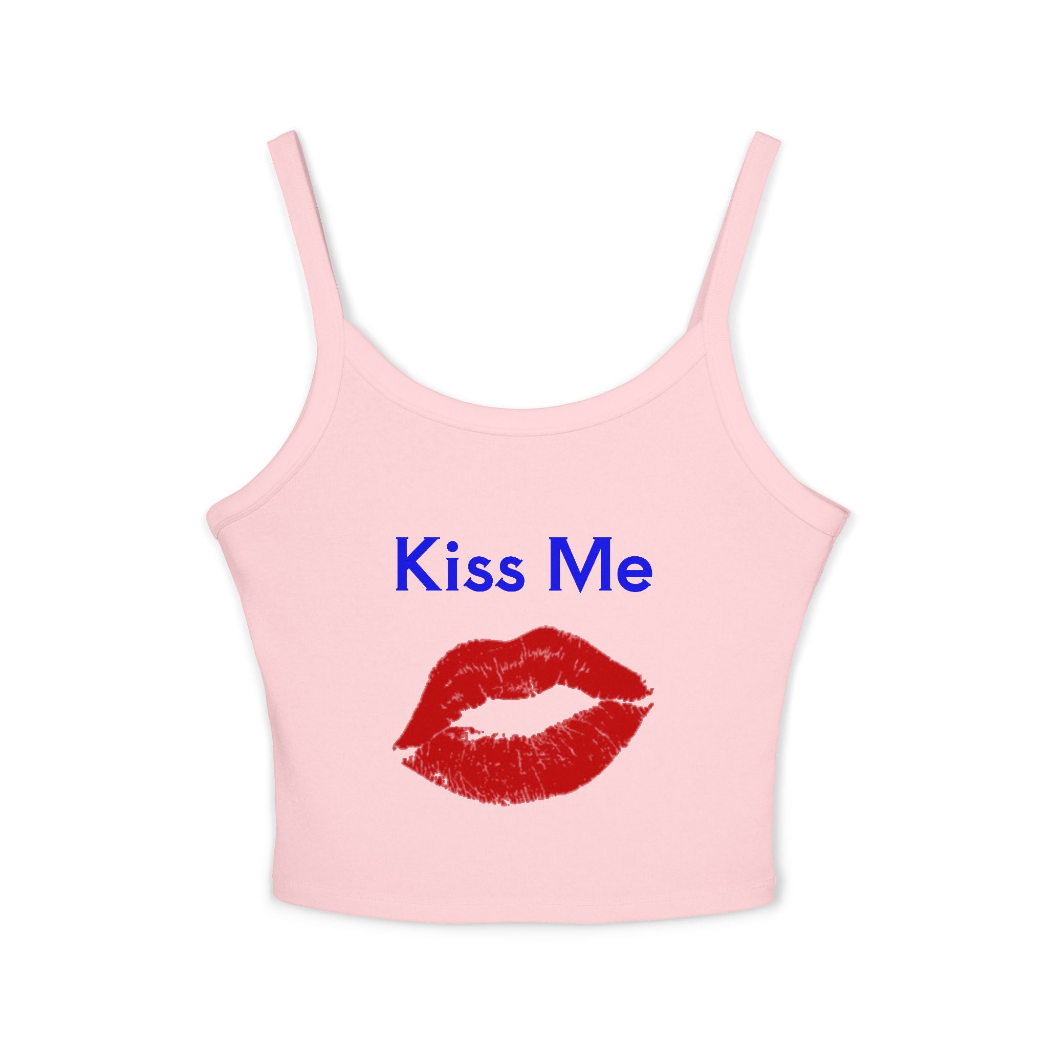 Kiss Me Lip Print Tank Top — Women's Spaghetti Strap Crop