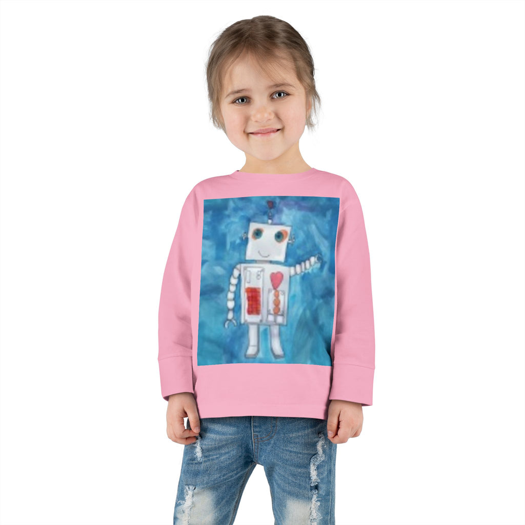 Toddler Long Sleeve Tee — Playful Robot & Colorful Sunrise Graphic Shirt