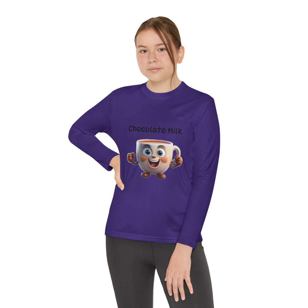 Kids Long Sleeve Tee — Smiling Cartoon Coffee Cup Graphic